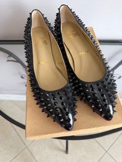 Louboutin women’s size 10 black spiked flat shoes
