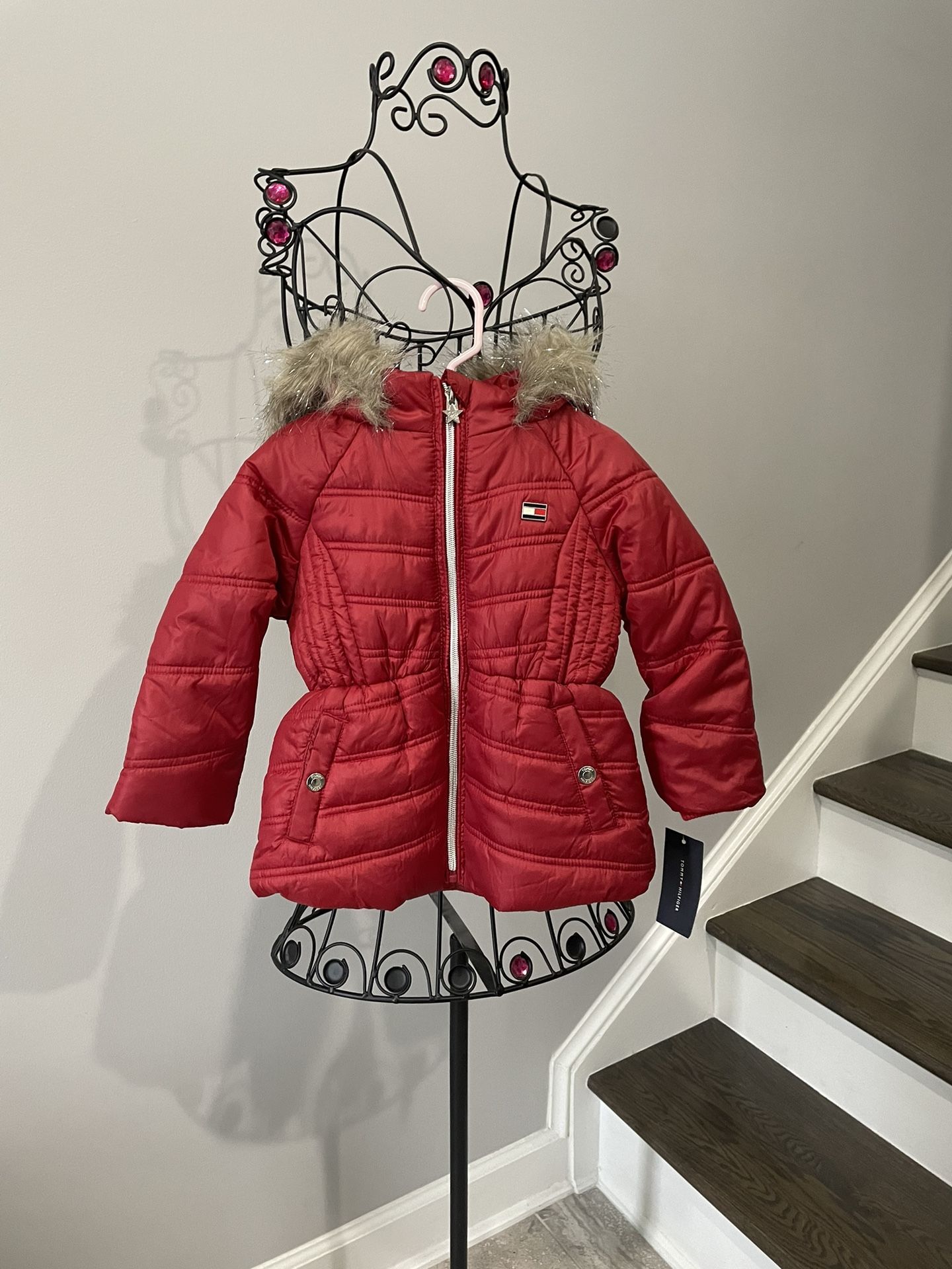 New Tommy Hilfiger Toddler Girls Puffer Winter Red Jacket Size 2T