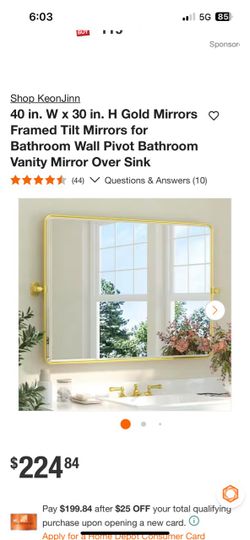 Shop KeonJinn 40 in. W x 30 in. H Gold Mirrors @ Framed Tilt Mirrors for Bathroom Wall Pivot Bathroom Vanity Mirror Over Sink