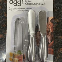 Brand New Oggi Charcuterie Utensil Set, Charcuterie Accessories, Cheese Knives Set - Stainless Steel, 3pcs with Knives/Spreaders & Tongs