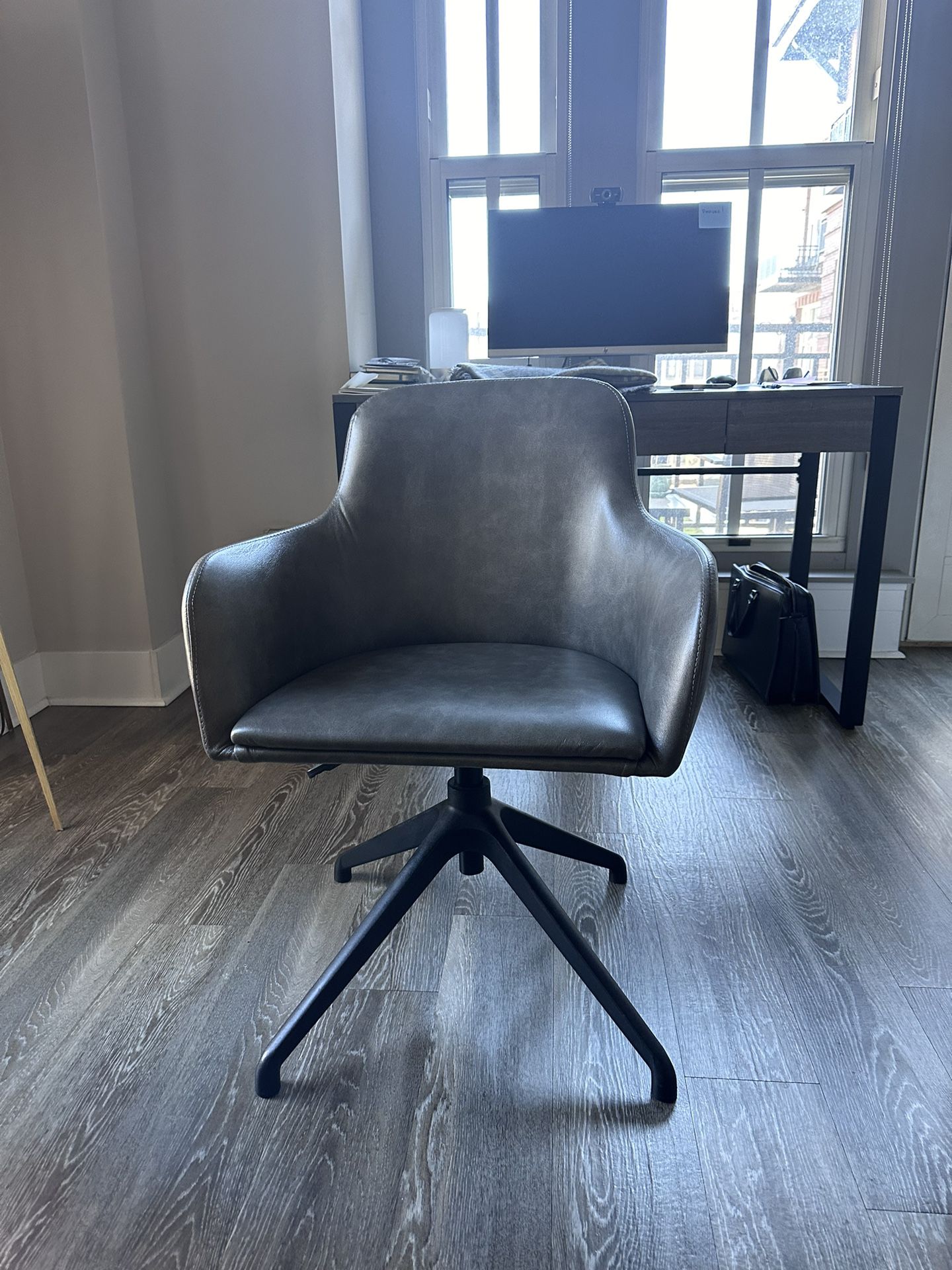 Stone Gray Faux Leather Desk Chair