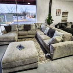 Ardsley Pewter 4 Piece Sectional With Chaise| Couch, Living Room L Shape Sectional Sofa @Fastest Delivery 🚚 