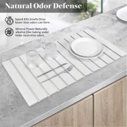 3] White 28 in. x 16 in. Extral Large Stone Dish Drying Mats, Collapsible Eco-Friendly Absorbent Diatomaceous Earth Mat