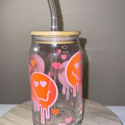 16oz Melted Heart Eyes Glass Cup