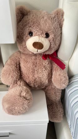 Large Plush Teddy Bear with Red Bow