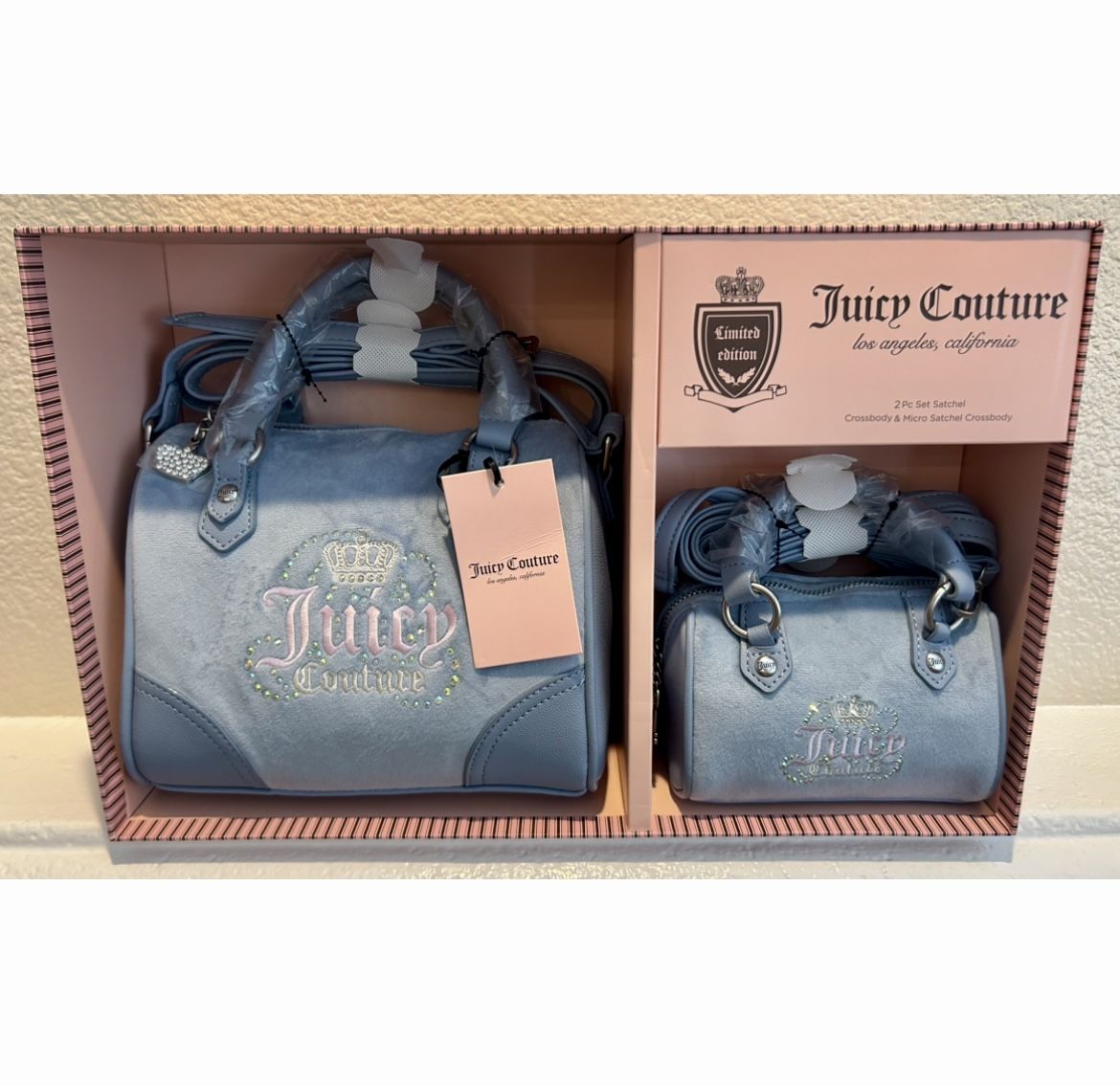 Juicy Couture Dusty Blue 2 Piece Crossbody Limited Edition Brand New