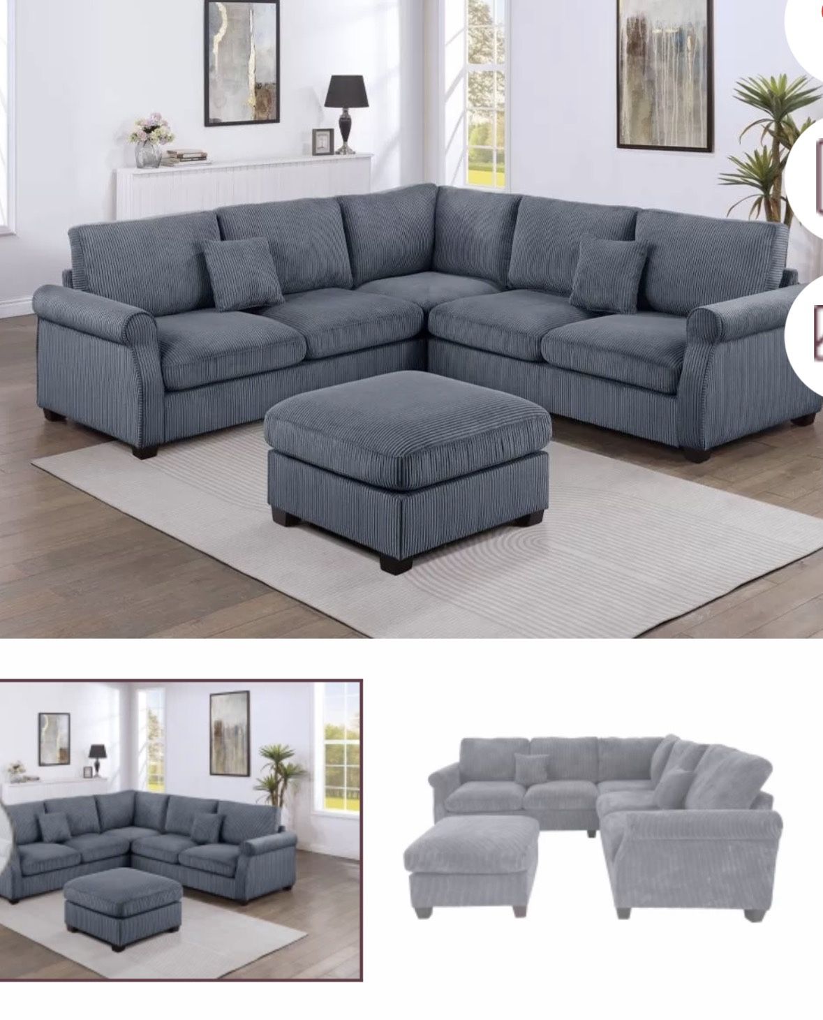 3Pc Sectional With Ottoman Set 