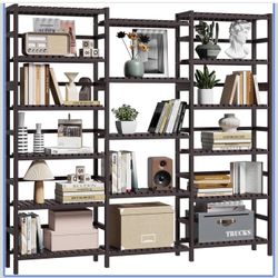 FOTOSOK Triple Wide 6-Tier Bookshelf and Bookcase,Large Freestanding Book Shelf with 17 Open Display Shelves, Tall Bookshelf Plant Flower Shelf Rack S