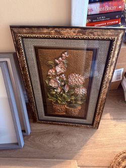 Matching Framed Floral Wall Art – Raised Textured Décor (Set of 2)