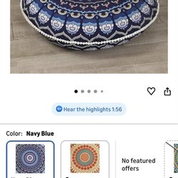 32 inches Meditation Floor Cushion for Adults, Round Large Thick Floor Pillow, Memory Foam Filling, Navy Blue