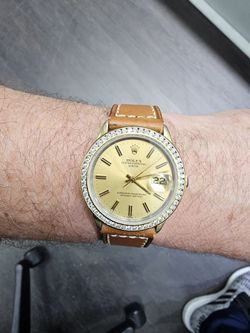 Rolex Oyster Perpetual Date 1550 14k Gold bisel de oro 18 con diamante Capped SS MINT ORIG DIAL Watch 1972