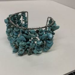 Vintage Turquoise Cuff Bracelet Jewelry Native American Style Lots Of Stones