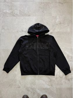 Supreme Leather Appliqué Zip Up Hooded Sweatshirt 'Black