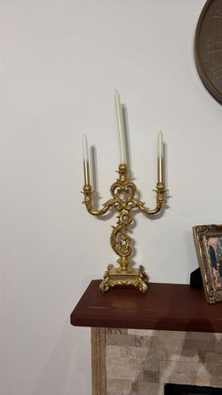 Set of 2 Elegant Vintage-Style Gold 3-Arm Candelabra – Ornate Candle Holder