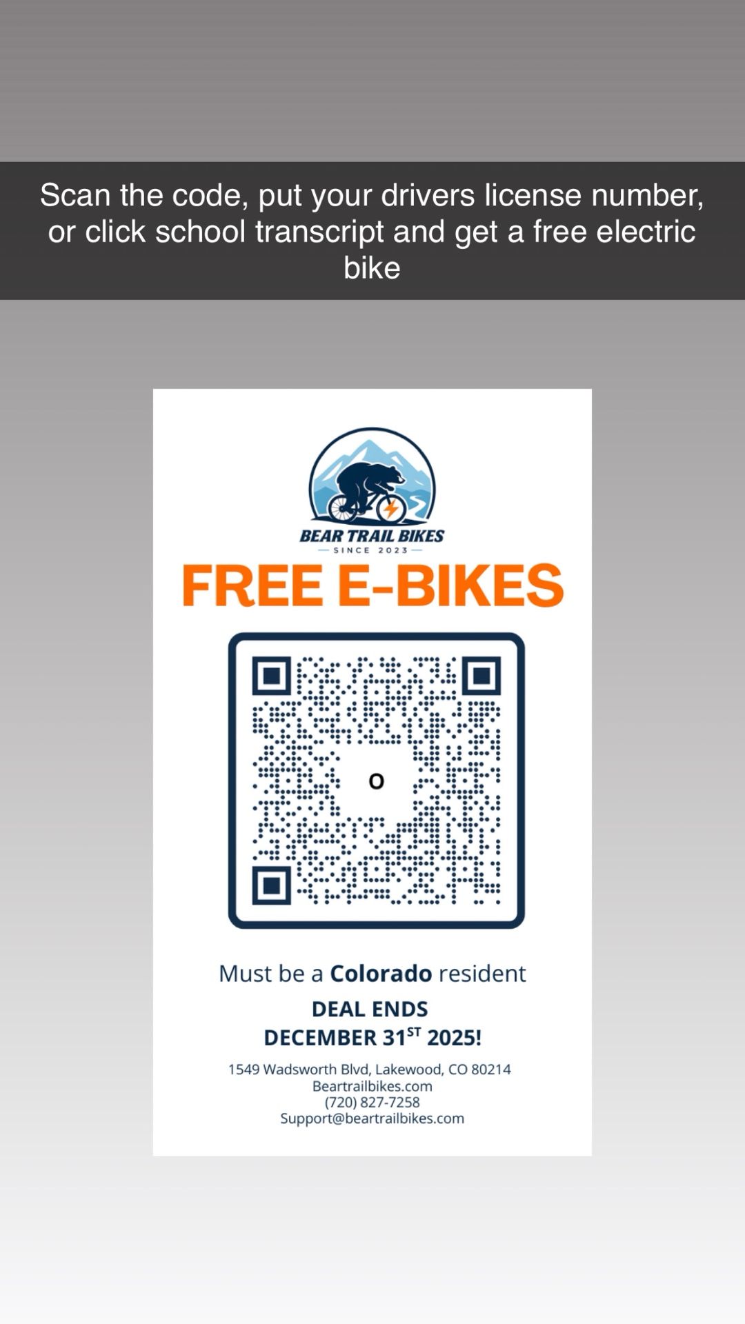 FREE E-BIKE ONLY FOR COLORADO RESIDENTS
