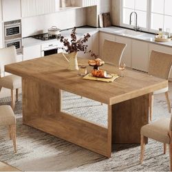 63-Inch Dining Table for 4-6, Farmhouse Kitchen Table with Heavy Duty Pedestal, Rectangular Wooden Dinner Furniture for Home, Dining Room, Living Room