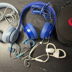 LOT - Beats Solo 2 Dark blue & light blue, white Powerbeats 3, grey Powerbeats
