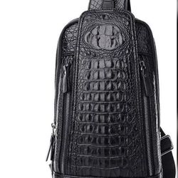 Men's Luxury Leather Crocodile Pattern Chest Bag