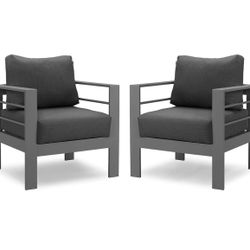 Solaste Patio Furniture Metal Armchair,2 PCS All-Weather Aluminum Garden Outdoor Contemporary Sofa Chair
