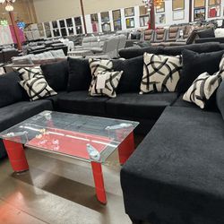Brand New Black U Shaped Sectional With Accent Pillows