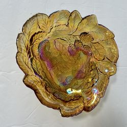 Amber Iridescent Carnival Glass Bowl By Indiana Glass