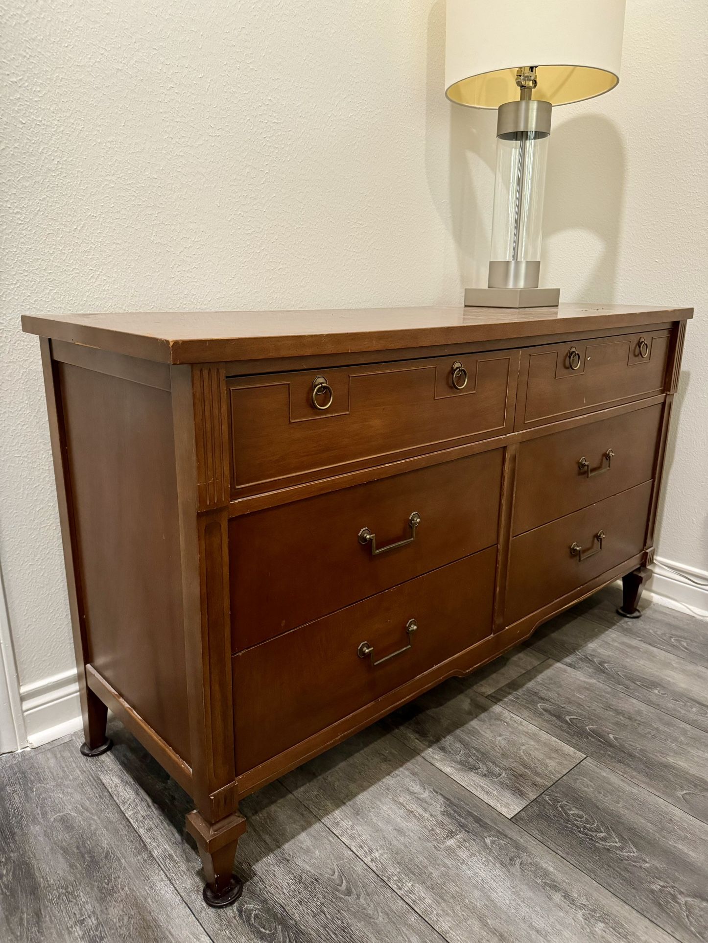 Vintage Mid Century Modern 6-Drawer Med BrownDresser