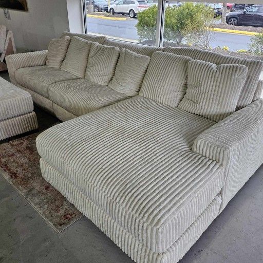 Lindyn Ivory White Ultra Cozy Soft Plush Deep Seating Luxury Modular Sectional Couch With Chaise 