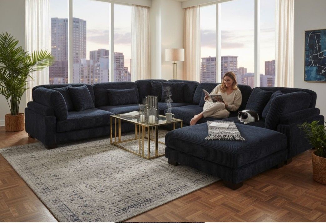 6 Pcs Sectional Sofa New Corduroy Black Or Other Colors NEW Financiamiento