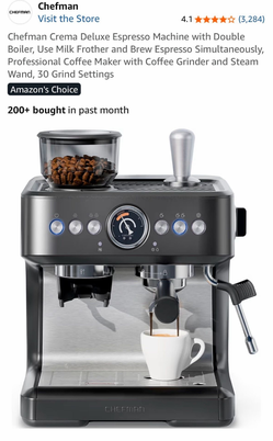 Chefman Crema Deluxe Espresso Machine Double Boiler, Milk Frother Brew Espresso Simultaneously, Pro