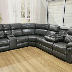 Grey POWER RECLINER SECTIONAL with USB, wireless charger, bluetooth, touchscreen, cupholder 🔥🔥