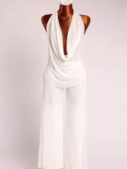 White Halter Neck Jumpsuit Wide Leg