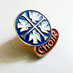 3/4" Gold Enamel Unisex Choir Dress Shirt Lapel Pin with Red, White and Blue Enamel Inlay with Peace Doves above the Word Choir. Fashionable Costume J