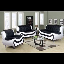 Black And White  Leather Modern Style Three Piece Couch Set 