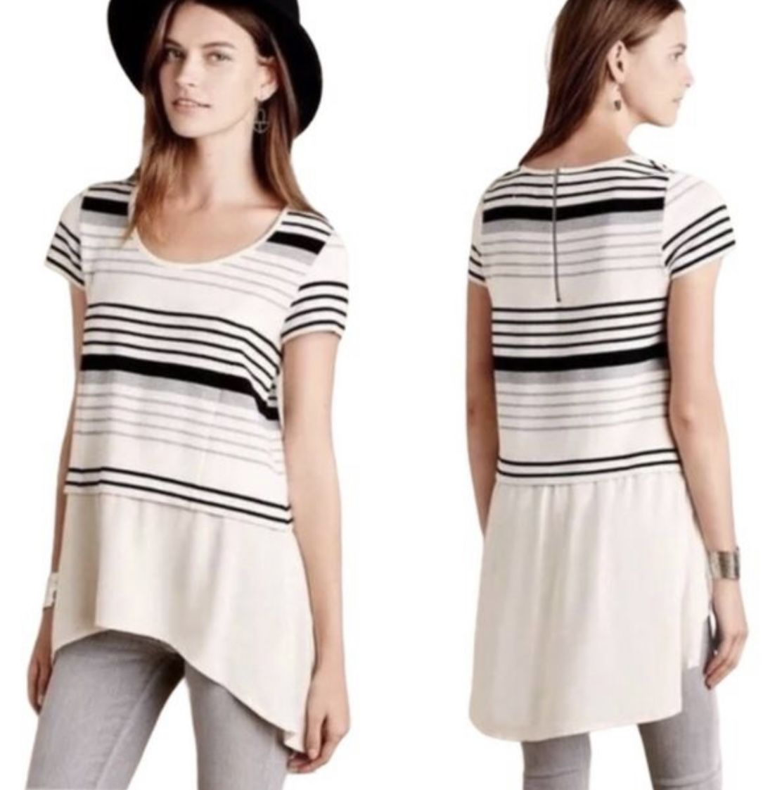 Anthropologie Deletta Tunic striped top hi-low Small