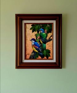 G. Ellis Signed Framed Realism Bird Painting on Canvas Animals Nature Artwork 14"×16"