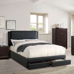 Full Size Black Leatherette Bed W Orthopedic Mattress 