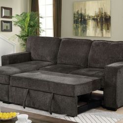 Brand New Dark Grey Chenille Sectional Sofa Storage Sleeper 