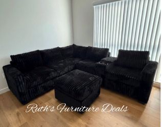 Sectional sofa with ottoman with ottoman fur- like jumbo corduo