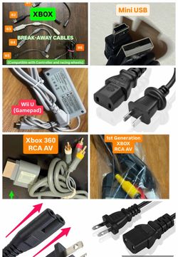 Lot of cables, Gaming Console Cables, Accessories chargers Mini USB Micro 2-prong 3 hole composite RCA AV