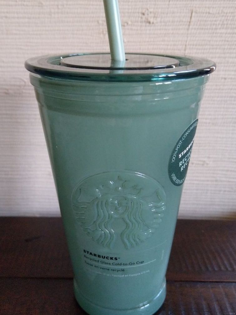 Starbucks Green Recycled Glass Cup 16oz BRAND NEW
