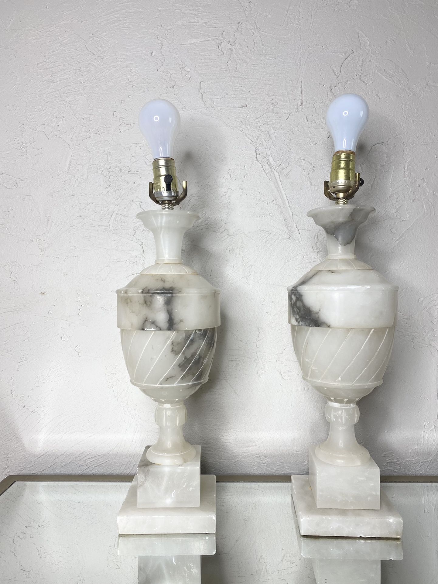 Willing To Trade These…Vintage Heavy Pure Alabaster Or Marble Table Lamps Read Description 