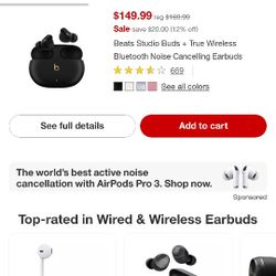 Beats Studio Buds + True Wireless BT/ Noise Cancelling Earbuds 