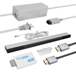 4 in 1 Wii Wired Motion Sensor Bar, Wii to HDMI Converter, Wii Power Cord AC Adapter, 4.92FT High Speed HDMI Cable Compatible with Nintendo Wii (Not f