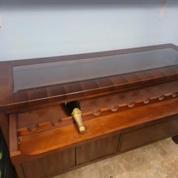 ✨ Antique Solid Wood Wine Cabinet – Elegant Glass Display Top ✨