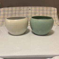 Two Painted Metal 5” Flower Pots 