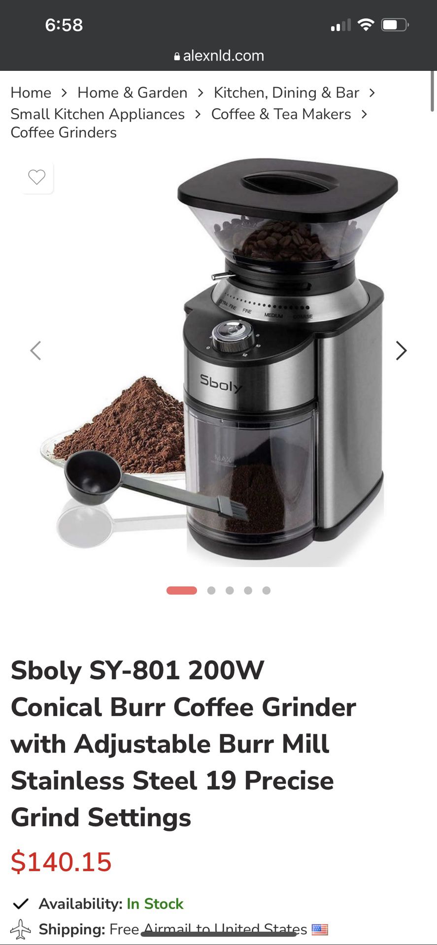 Conical Burr Coffee Grinder with Adjustable Burr Mill for Sale in Rowland  Heights, CA - OfferUp