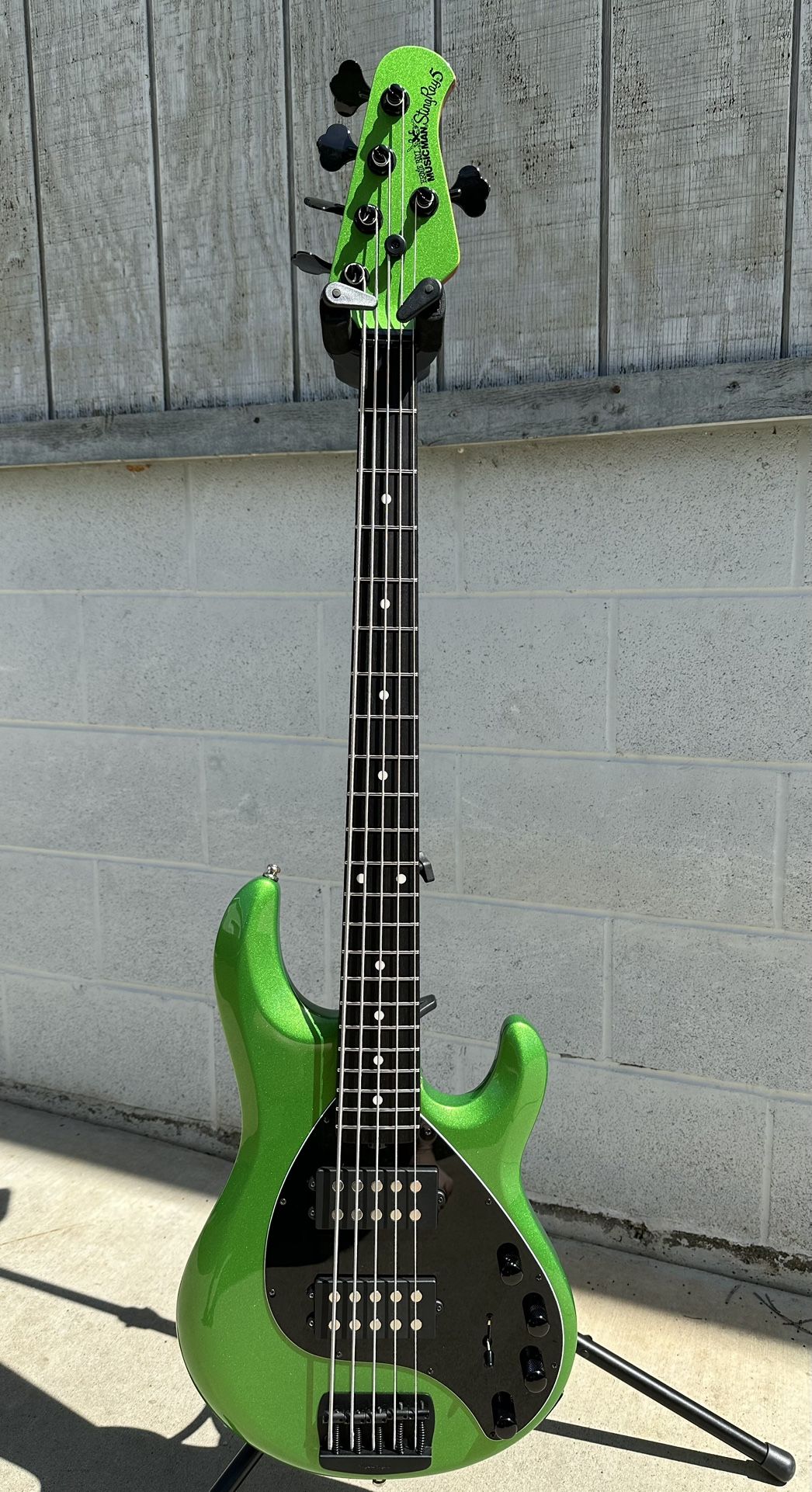 Music Man Stingray 5 String Bass Guitar HH Kiwi Green