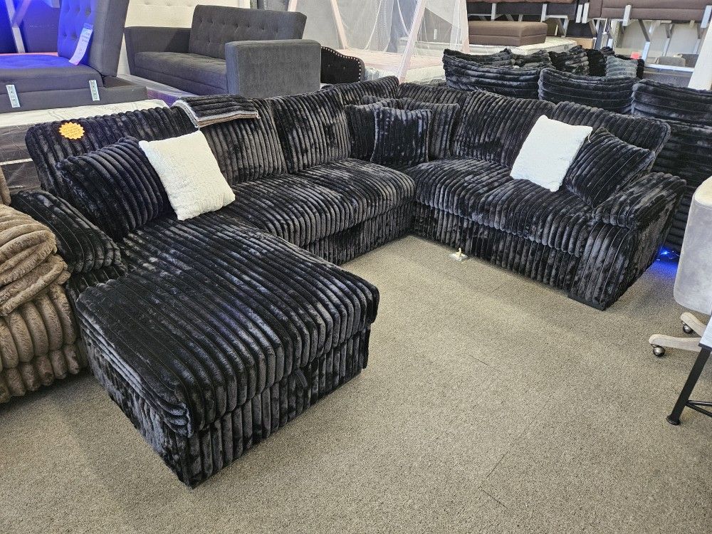 One Time Same Sectional Corduroy Fabric W/ Storage Chaise & Pull Out Bed Reg: $1599 Last 3 Sets $1499