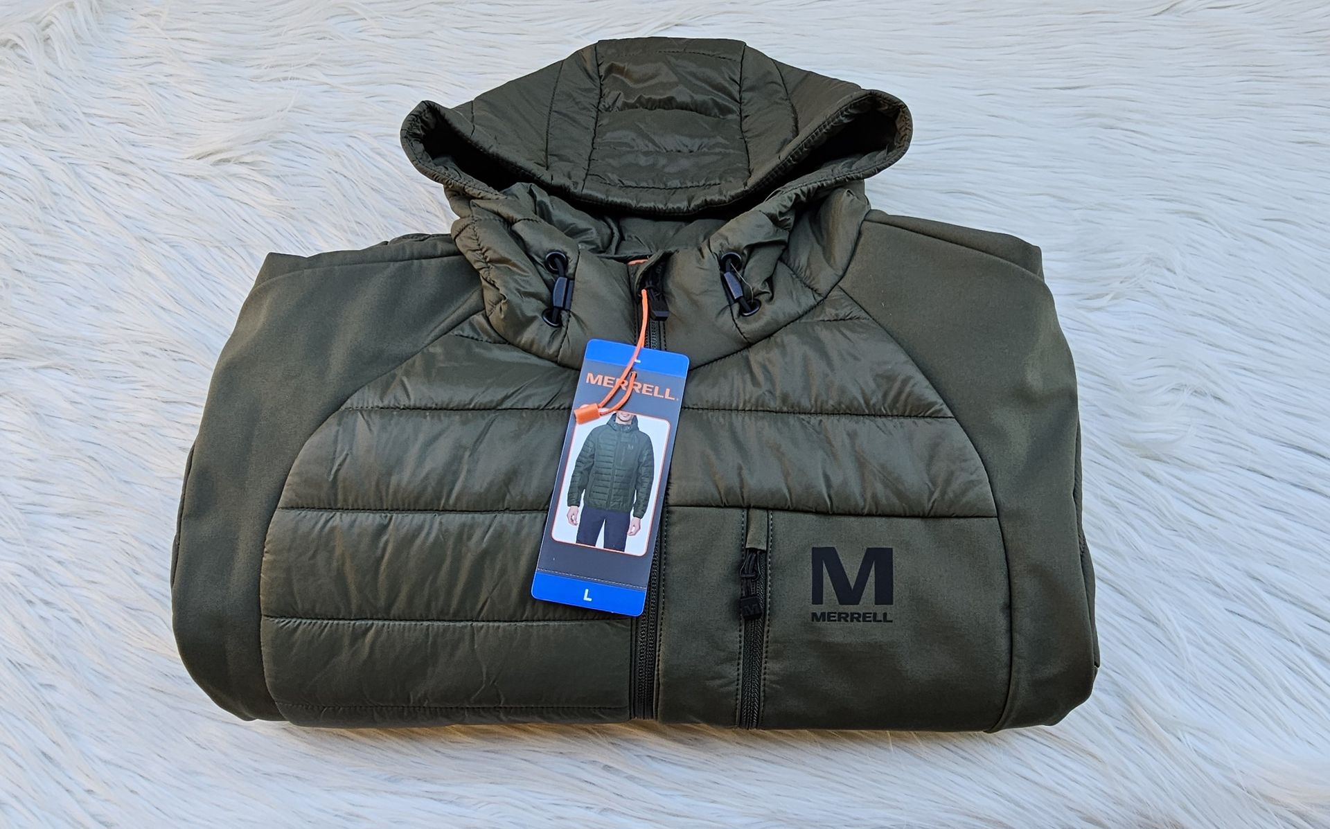Merrell Men's Hooded Mixed Media Puffer Softshell Jacket Size L
