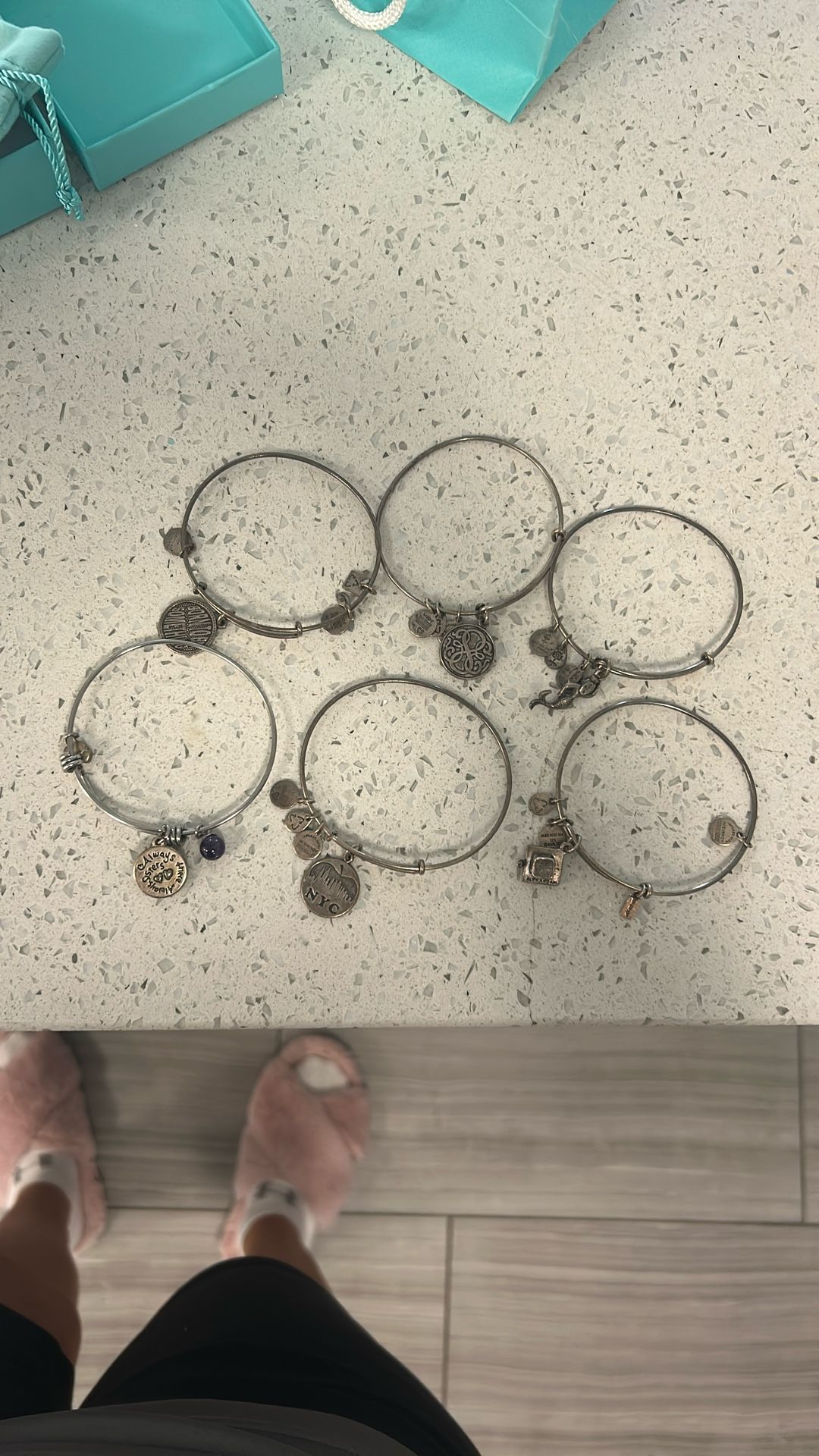Alex and Ani Mixed Charm & Beaded Expandable Bangle Bracelets - Stackable Set Of 6